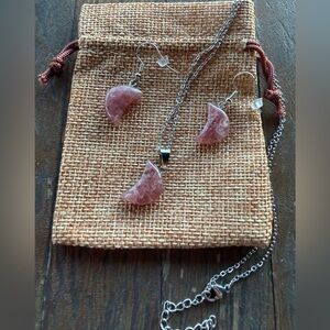 Strawberry Quartz Moon Necklace Strawberry Quartz Earrings Matching Crystal Set